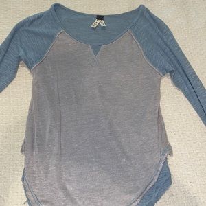 Free People Two-Tone Slate Blue Long Sleeve Tee